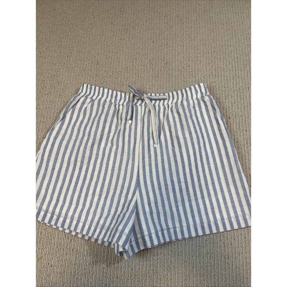 VICI Rayon Linen Blend Blue Striped Pull On Drawstring Shorts Lined